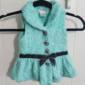 Little Lass 3T tiffany blue soft fuzzy vest